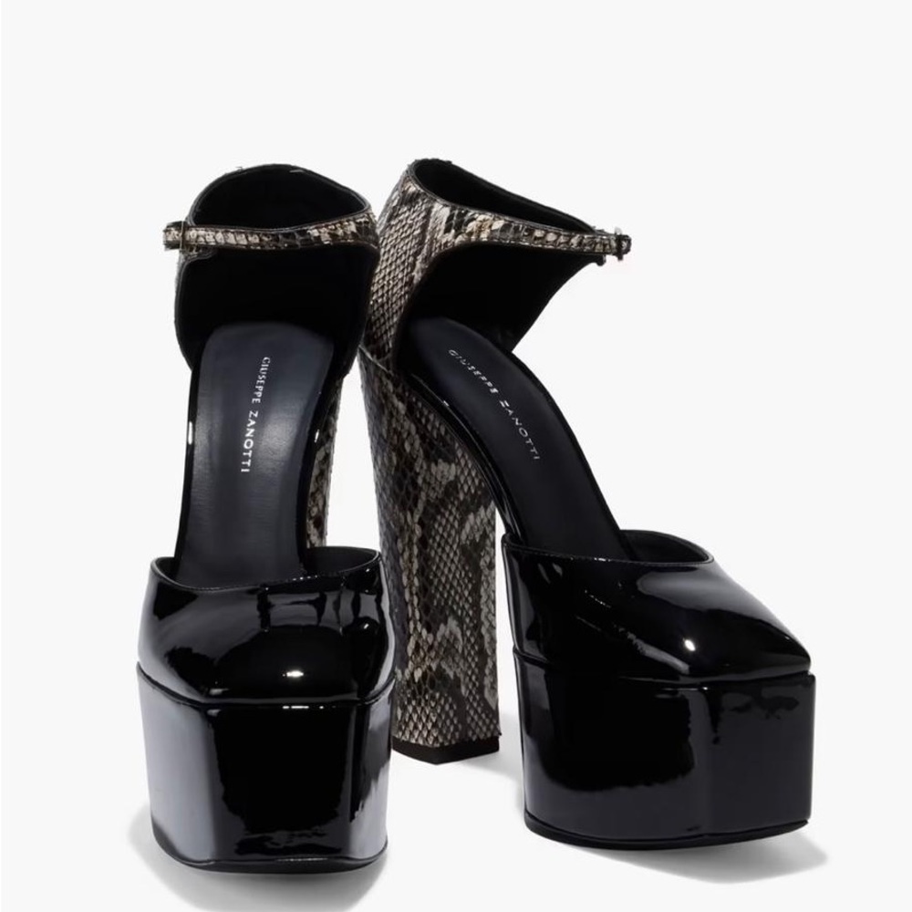 NIB Giuseppe Zanotti Bebe Snake Patent Leather Platform Pumps